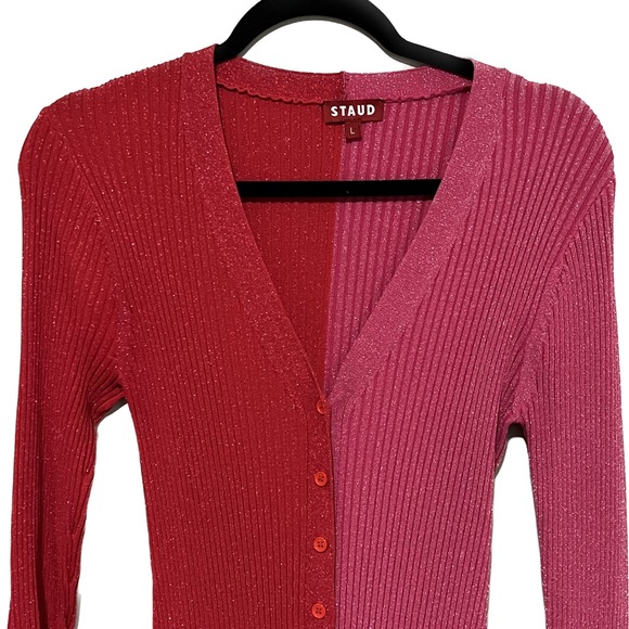 STAUD Barbiecore Dress Hot Pink Light Pink Sparkles Glitter size L - Picture 4 of 5